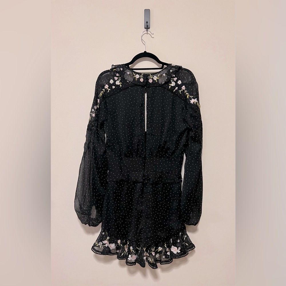 ASOS dot print mini dress with embroidery - black, US8